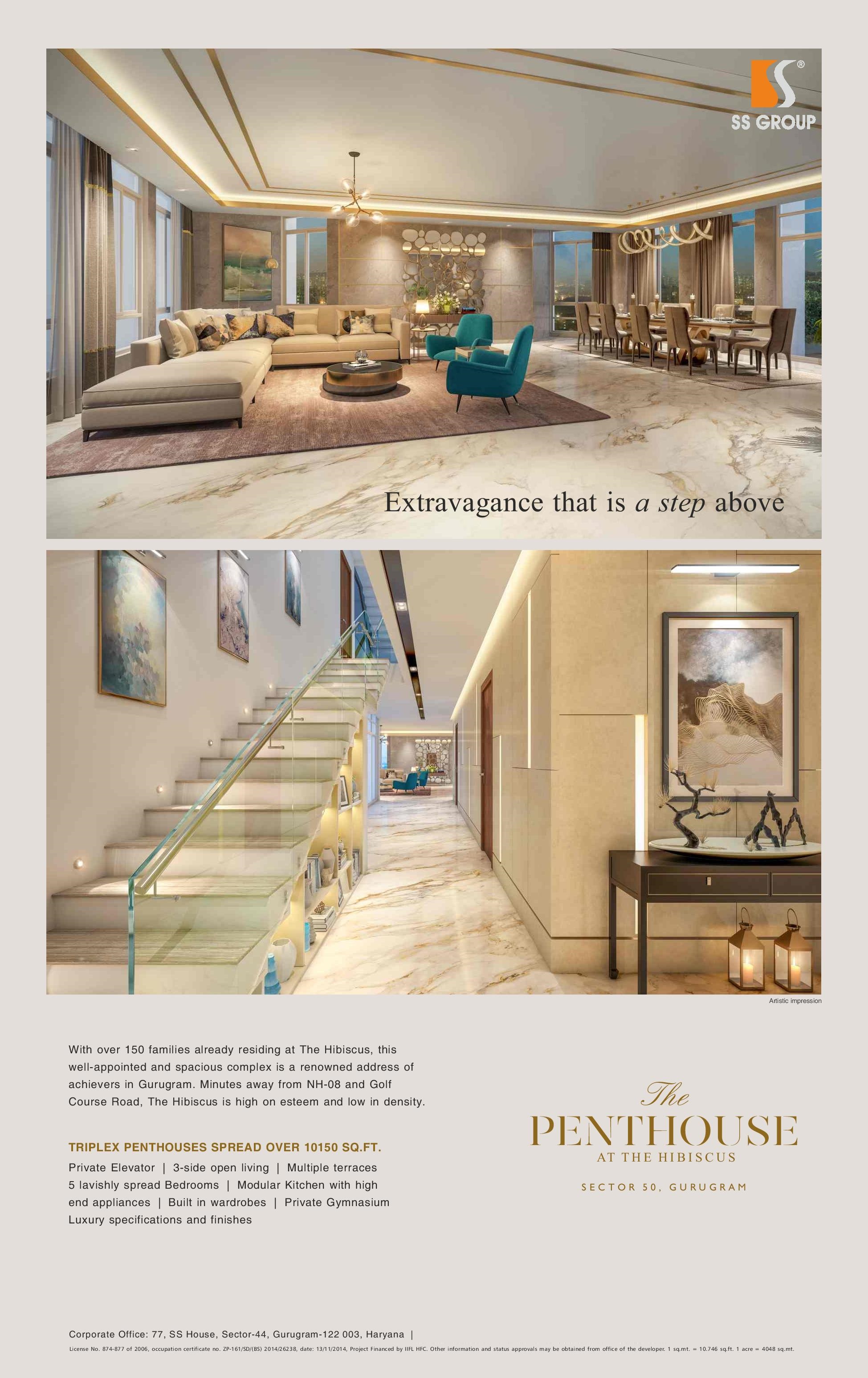 Book 5 BHK penthouse Rs 9 Cr at The Penthouse at SS The Hibiscus in Sector 50, Gurgaon