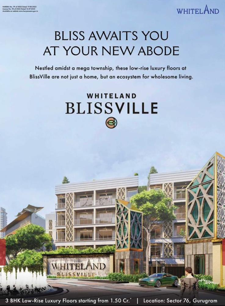 Luxuriously designed 3 BHK indeoendent floors at Whiteland Blissville, Sector 76, Gurgaon
