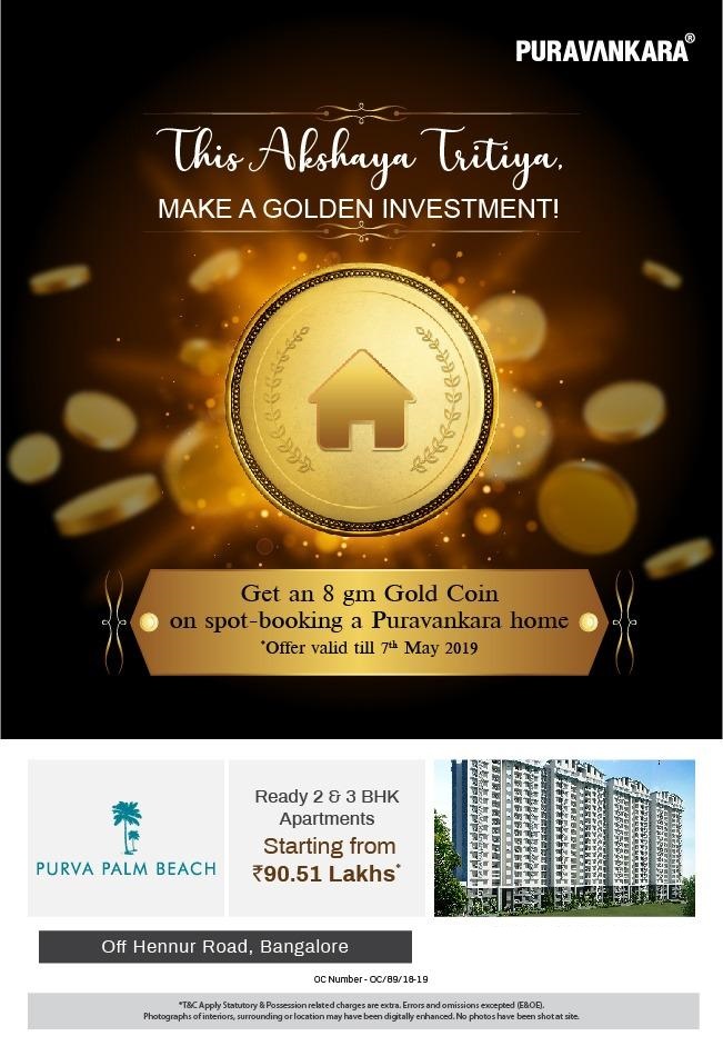 Make a golden investment in this akshya tritiya at Purva Palm Beach at Bangalore