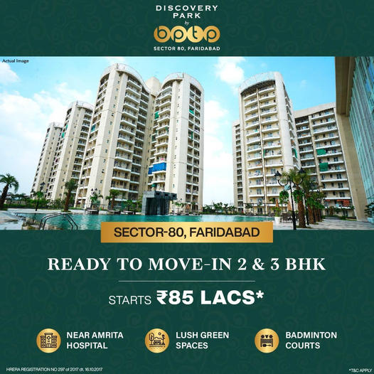 Book 2/3 BHK starting Rs 85 Lac with world-class amenities at BPTP Discovery Park, Sec 80, Faridabad