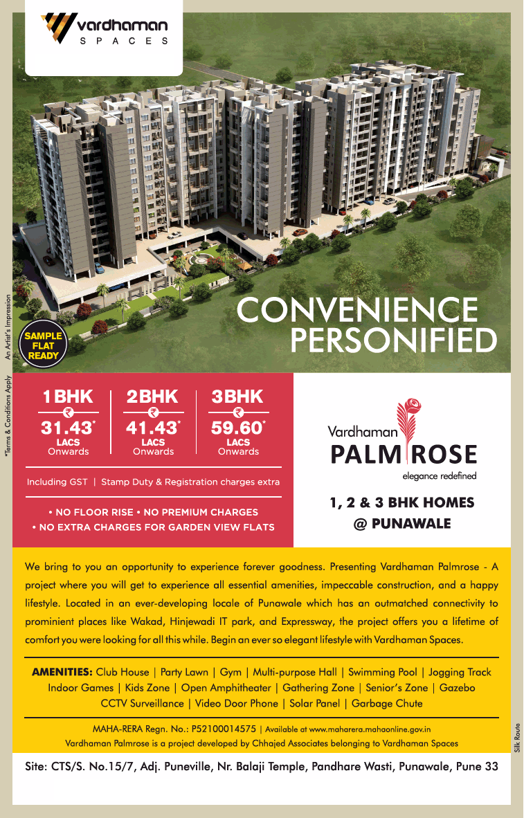 Vardhaman Palm Rose offers 1, 2 and 3 BHK Just at Rs 31.43 in Pune