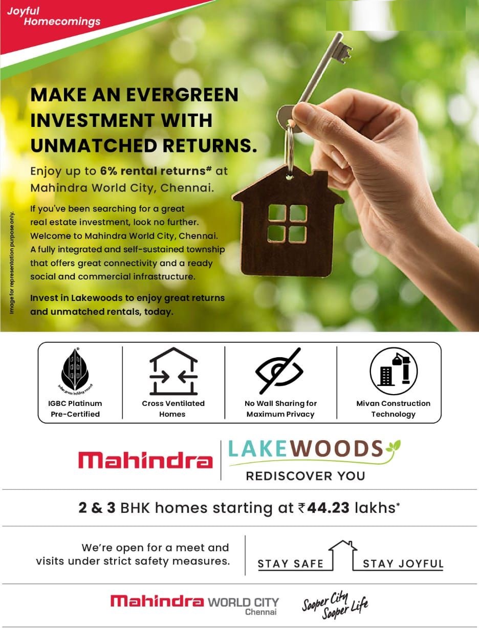 Enjoy up to 6% rental returns at Mahindra Lakewoods, Chennai