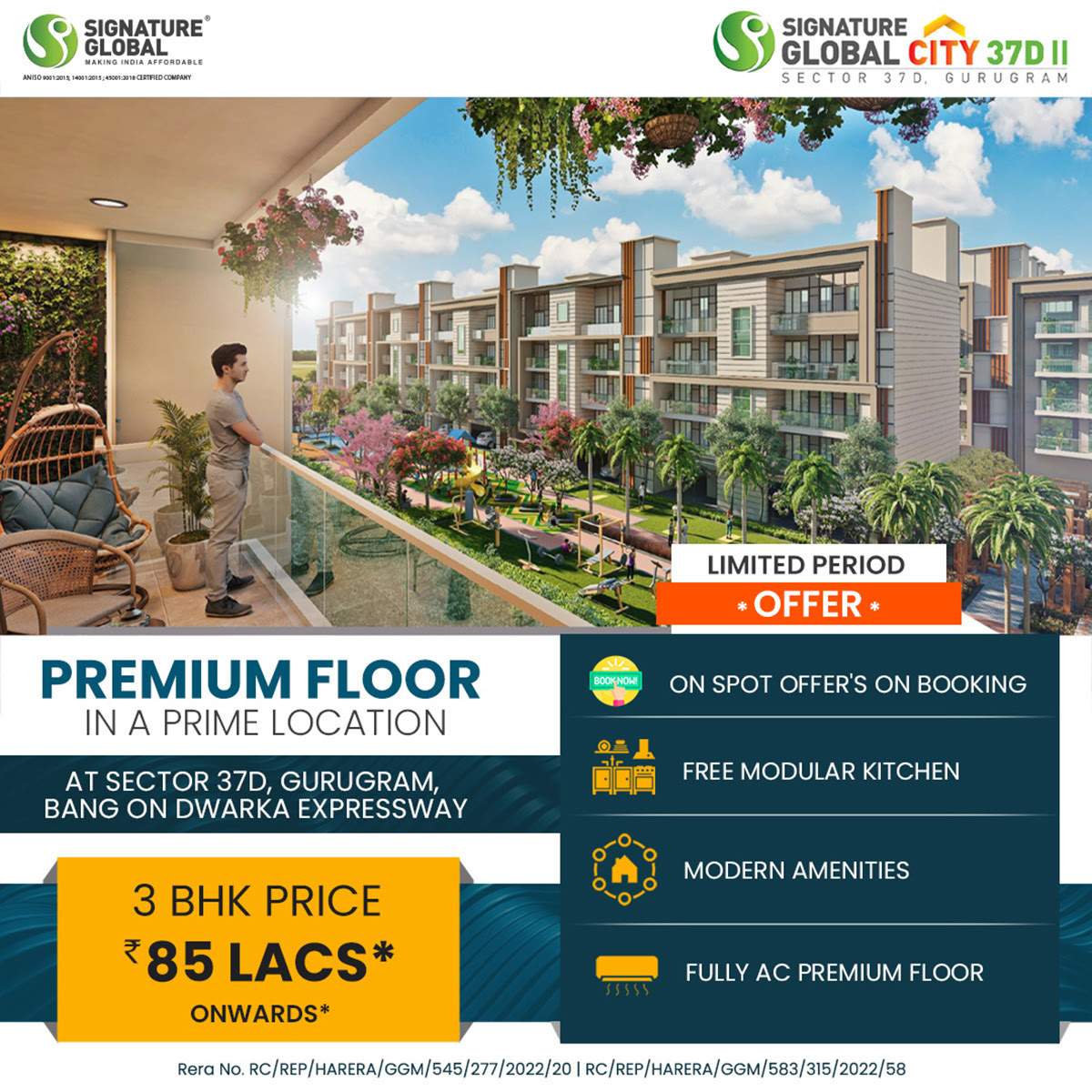 Fully air-conditioned homes along with a modular kitchen. dedicated terrace garden at Signature Global City 37D 2, Gurgaon