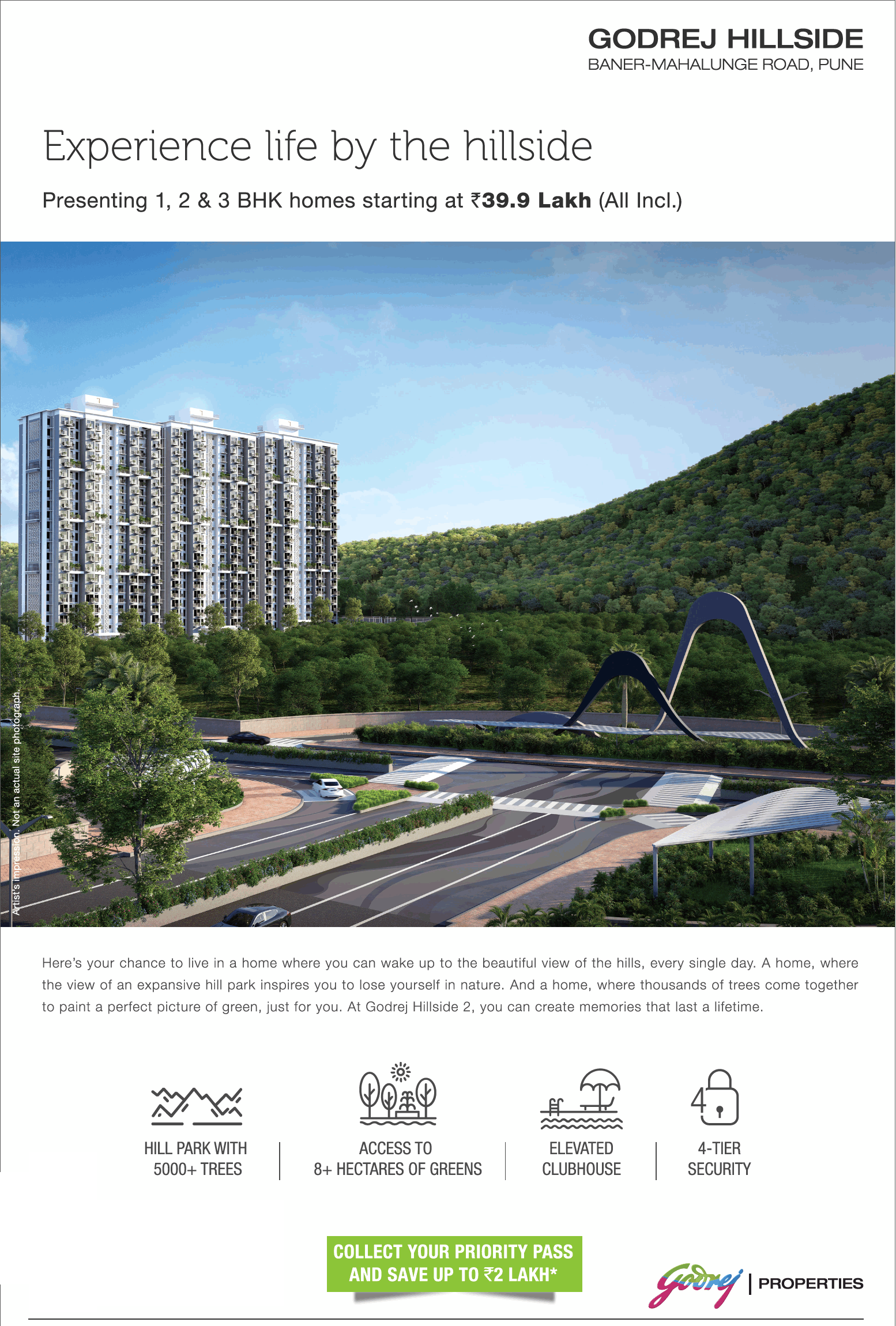 Presenting 1, 2 and 3 BHK homes starting at Rs 39.9 Lakh at Godrej Hillside in Pune