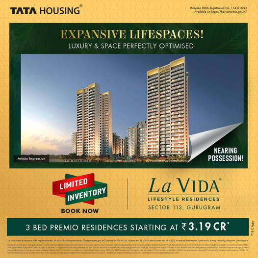 Book now limited inventory available at Tata La Vida in Sector 113, Gurgaon Update