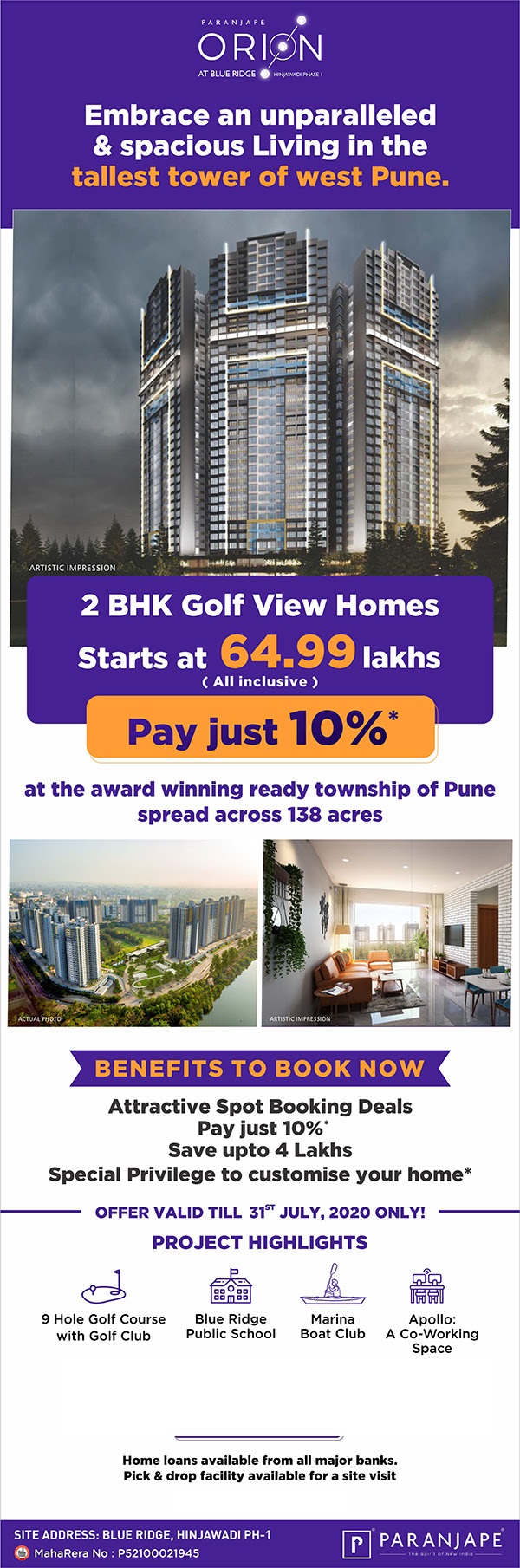 Pay just 10% and save upto Rs 4 lakh at Paranjape Orion in Pune Update