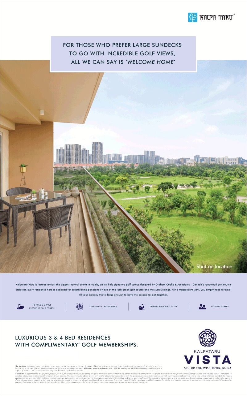 Luxurious 3 & 4 BHK Residences with Complimentary "Golf Membership" Starting @ Rs 2.80 Cr* - 3.81 Cr* at Kalpataru Vista in Sector 128 Noida