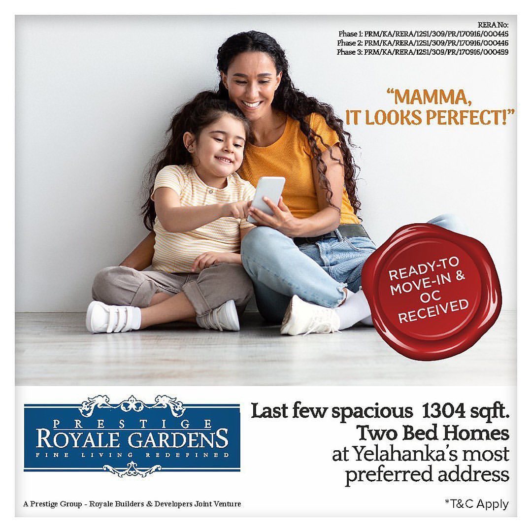 Ready to move in and OC received at Prestige Royale Gardens in Bangalore