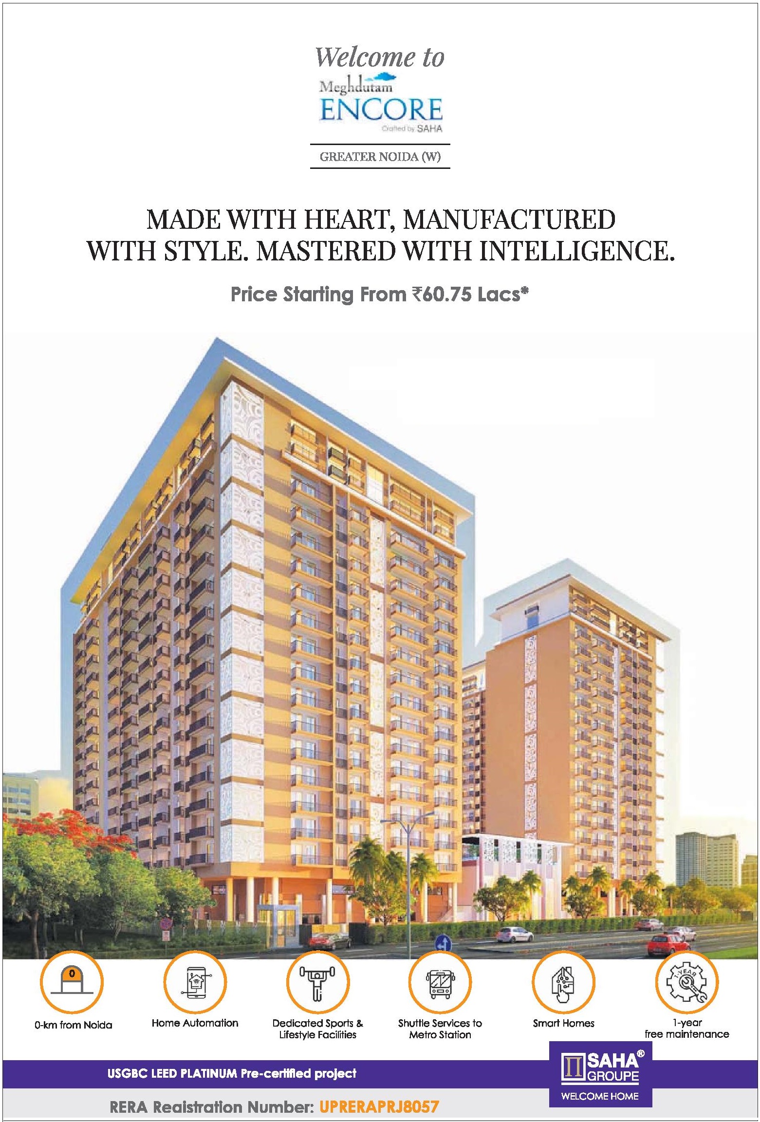 Book 2 & 3 bhk at Rs 60.75 lakhs at Saha Meghdutam Encore in Greater Noida