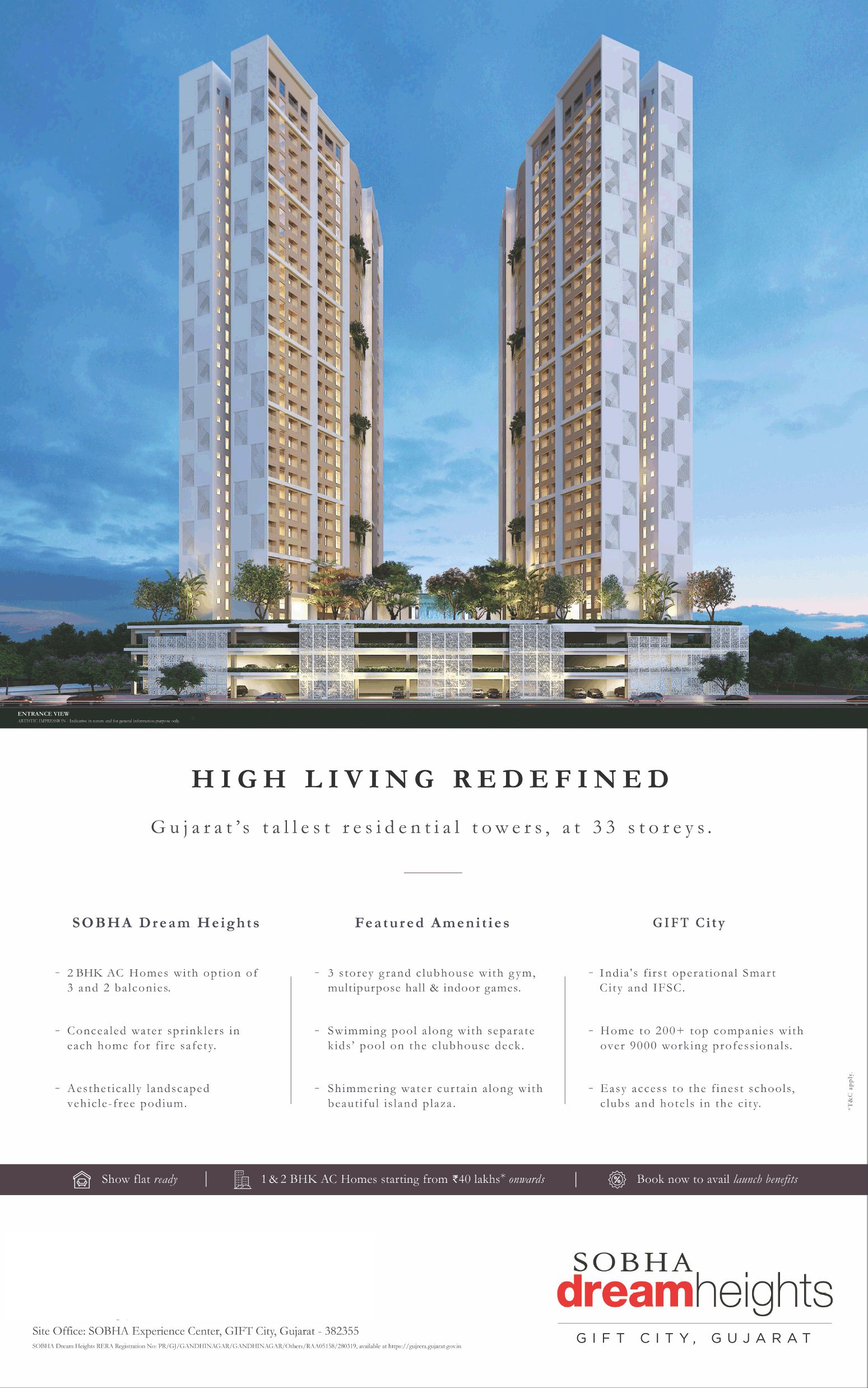 Gujarat's tallest residential towers 33 stories at Sobha Dream Heights, Ahmedabad