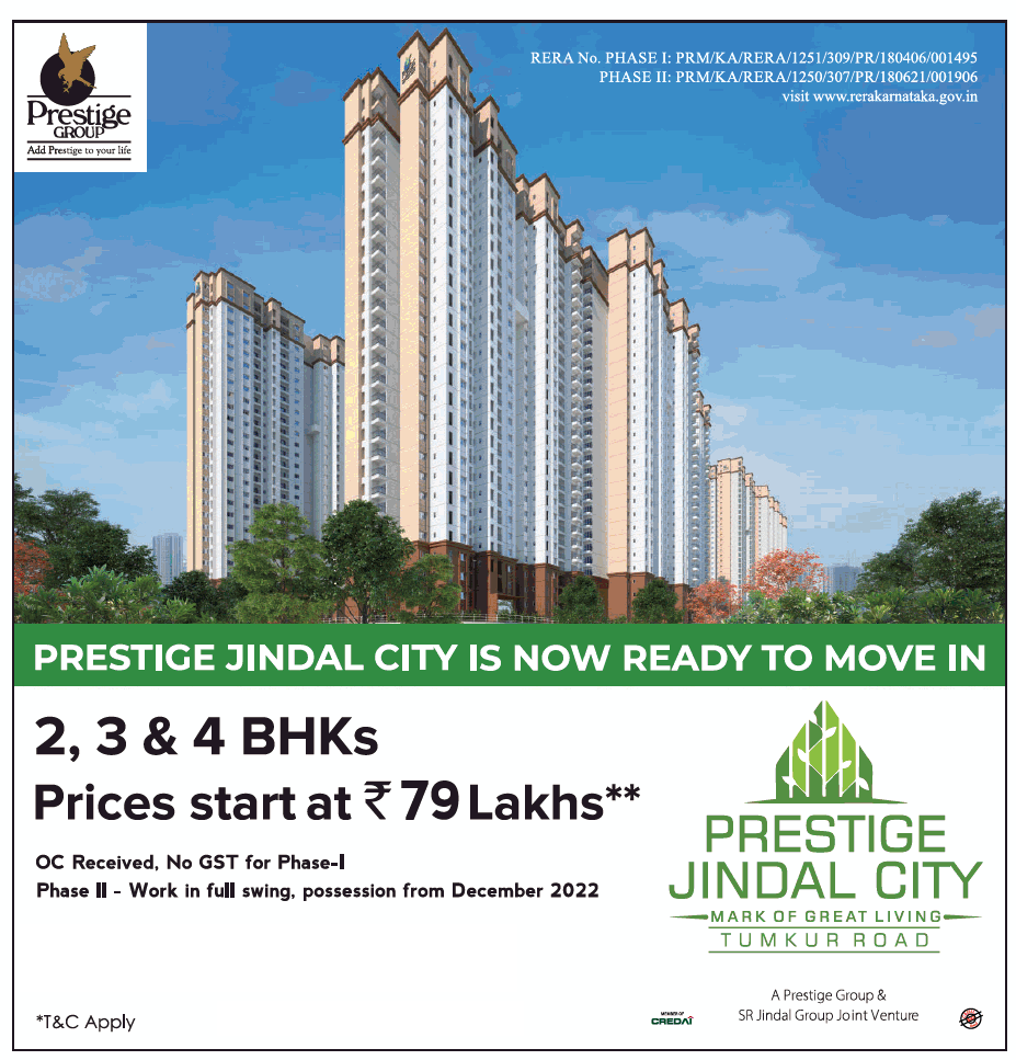 Prestige Jindal City is now ready to move in, Tumkur Road, Bangalore