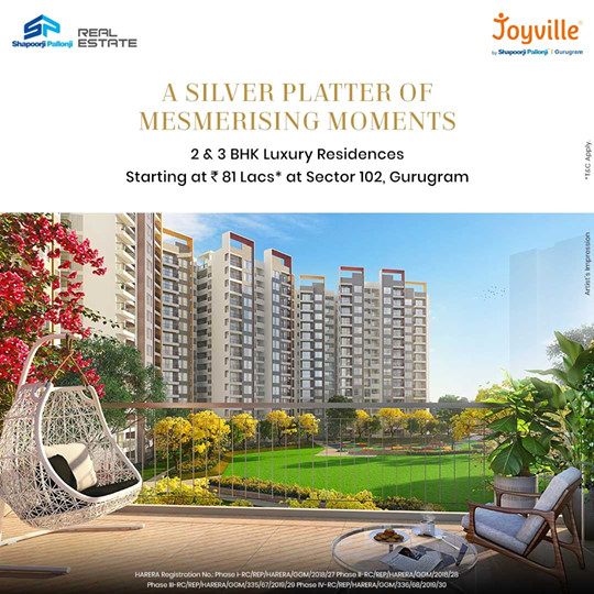 Shapoorji Pallonji Joyville 2 & 3 BHK luxury residences Rs 81 lacs at Sector 102, Gurugram