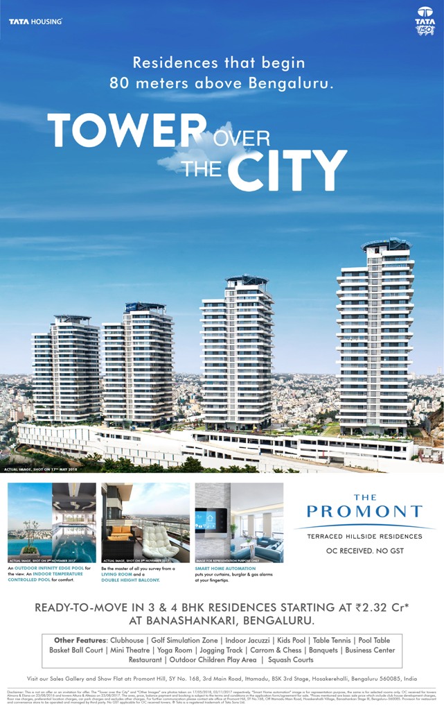 Tata Hillside Luxury Residences that begin 80 mtr above Bengaluru