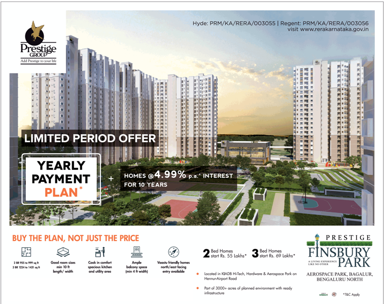 Limited period offer yearly payment plan at Prestige Finsbury Park in Bangalore Update
