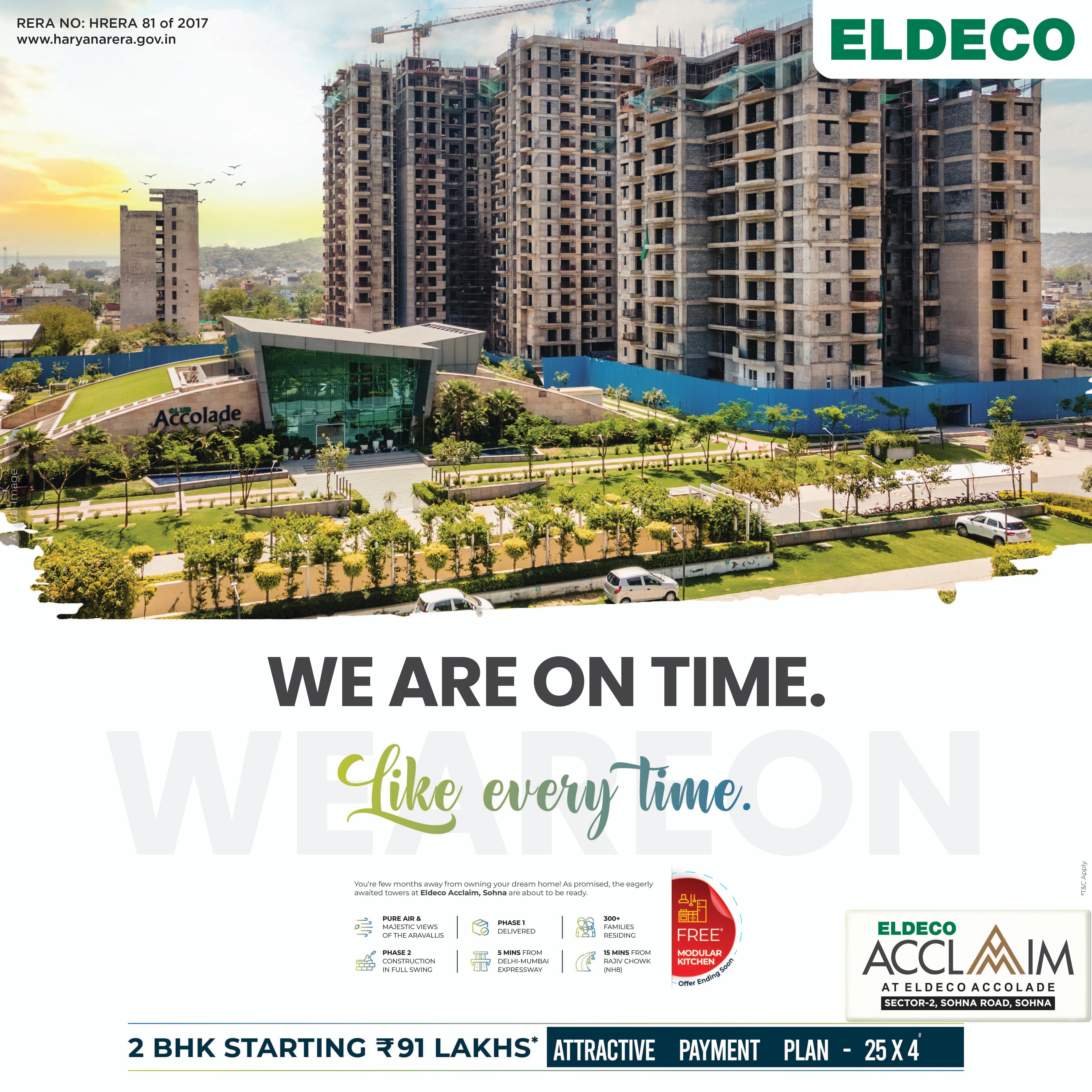 Sprawled over 13 acres with a view of aravalli hills at Eldeco Acclaim, Sohna, Gurgaon Update