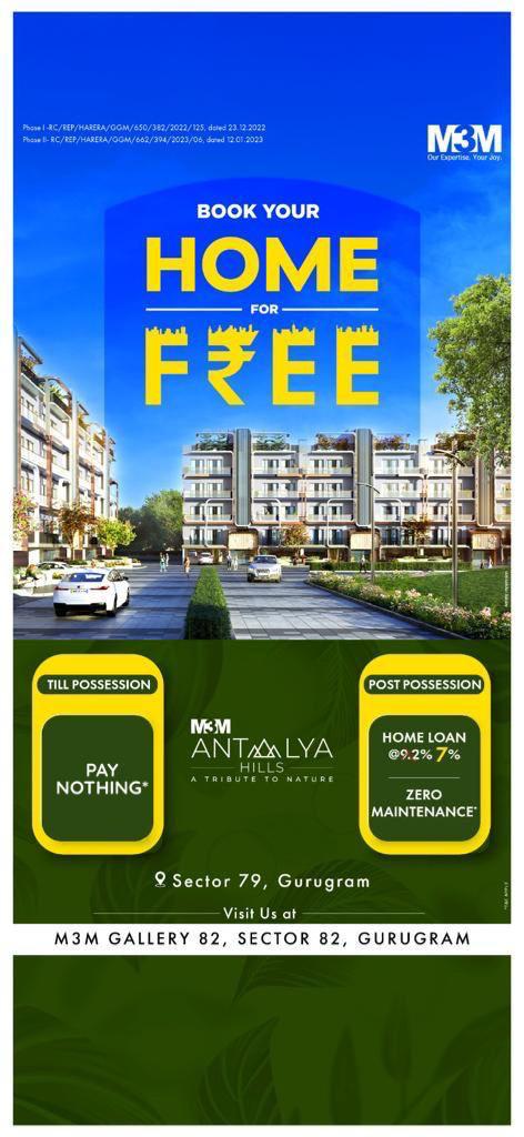 Zero maintenance charge at M3M Antalya Hills in Sector 79, Gurgaon
