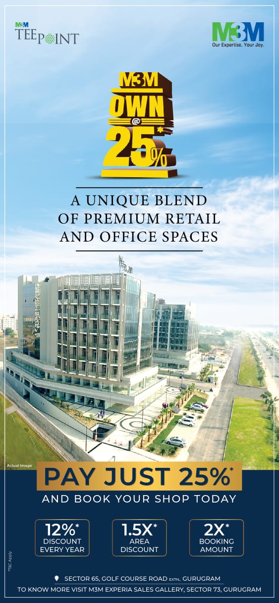 Pay just 25% and book your shop today at M3M Tee Point, Gurgaon