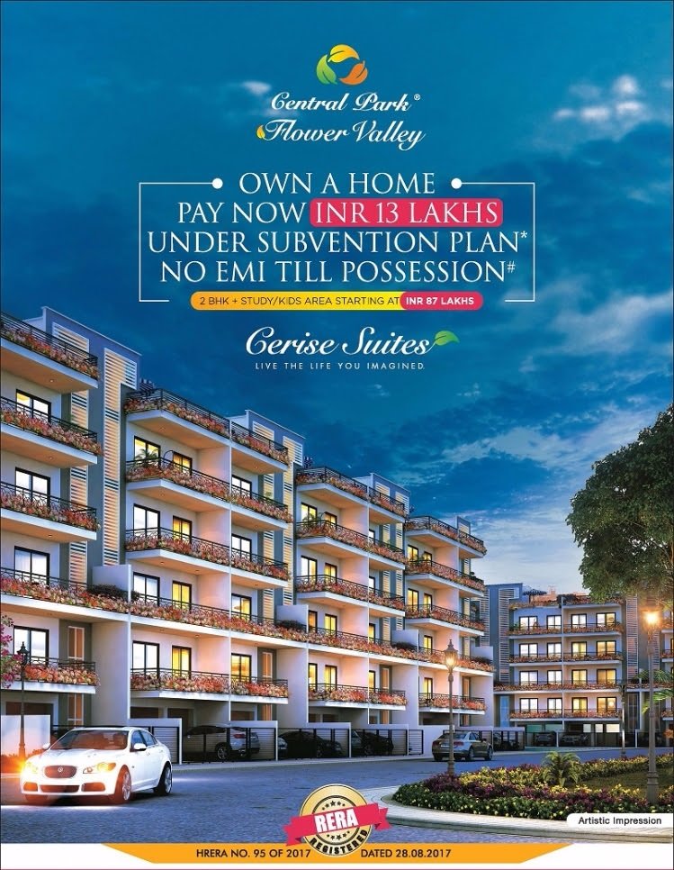 Pay now 13 lakhs & own a home under subvention plan & no EMI till possession at Central Park 3 Cerise Suites in Sohna