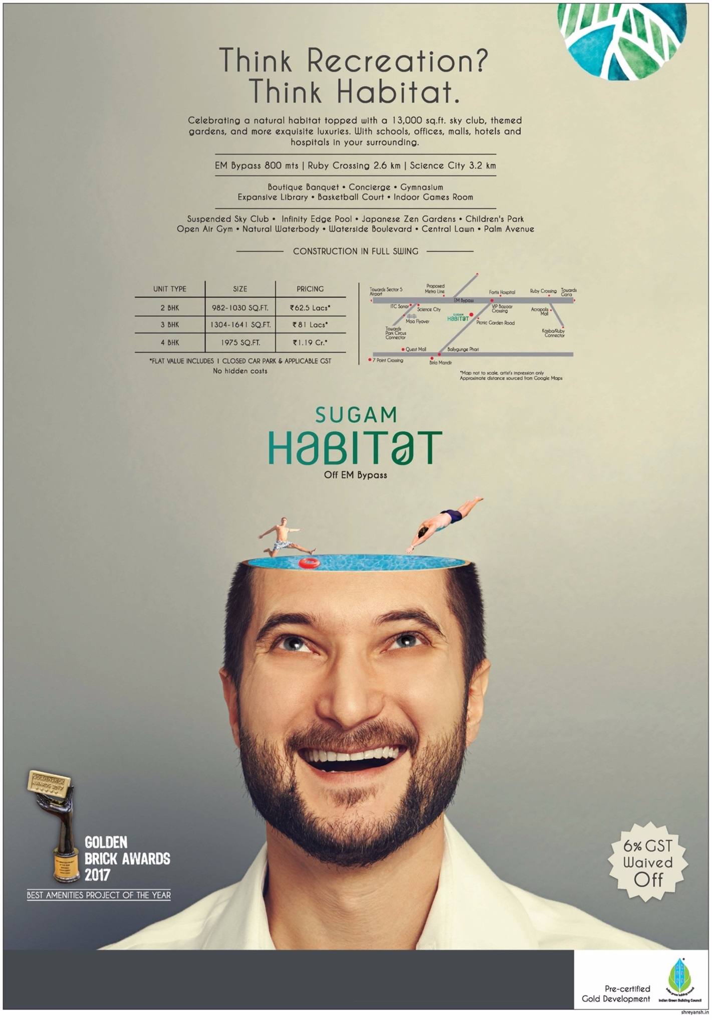 Sugam Habitat received Golden Brick Awards 2017, for the best amenities project of the year