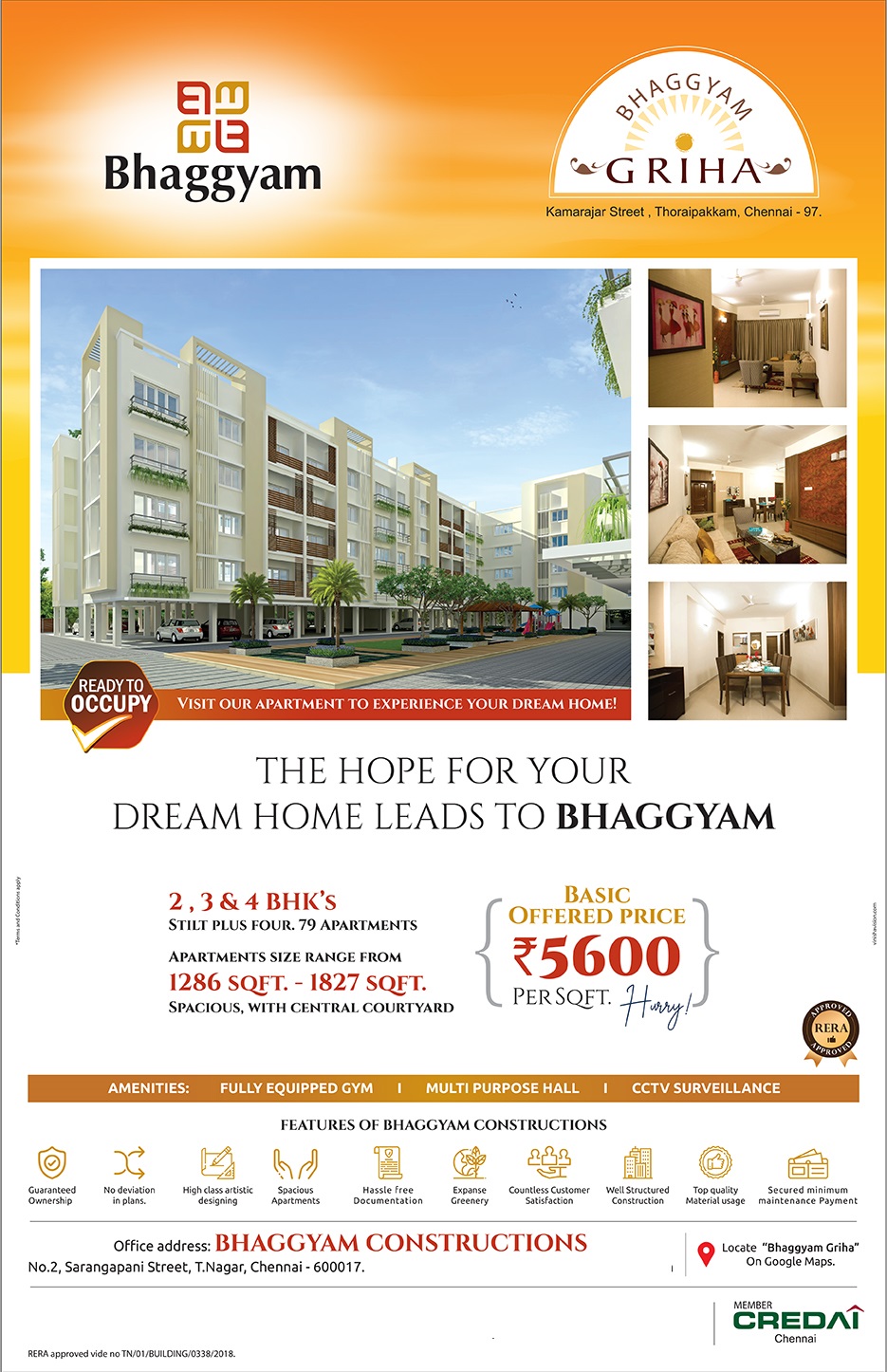 Ready for occupy at Bhaggyam Griha in Chennai Update