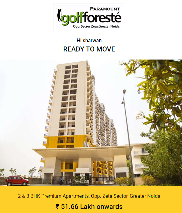 Book 2 & 3 BHK premium apartments Rs. 51.66 Lac onwards at Paramount Golf Foreste in Greater Noida