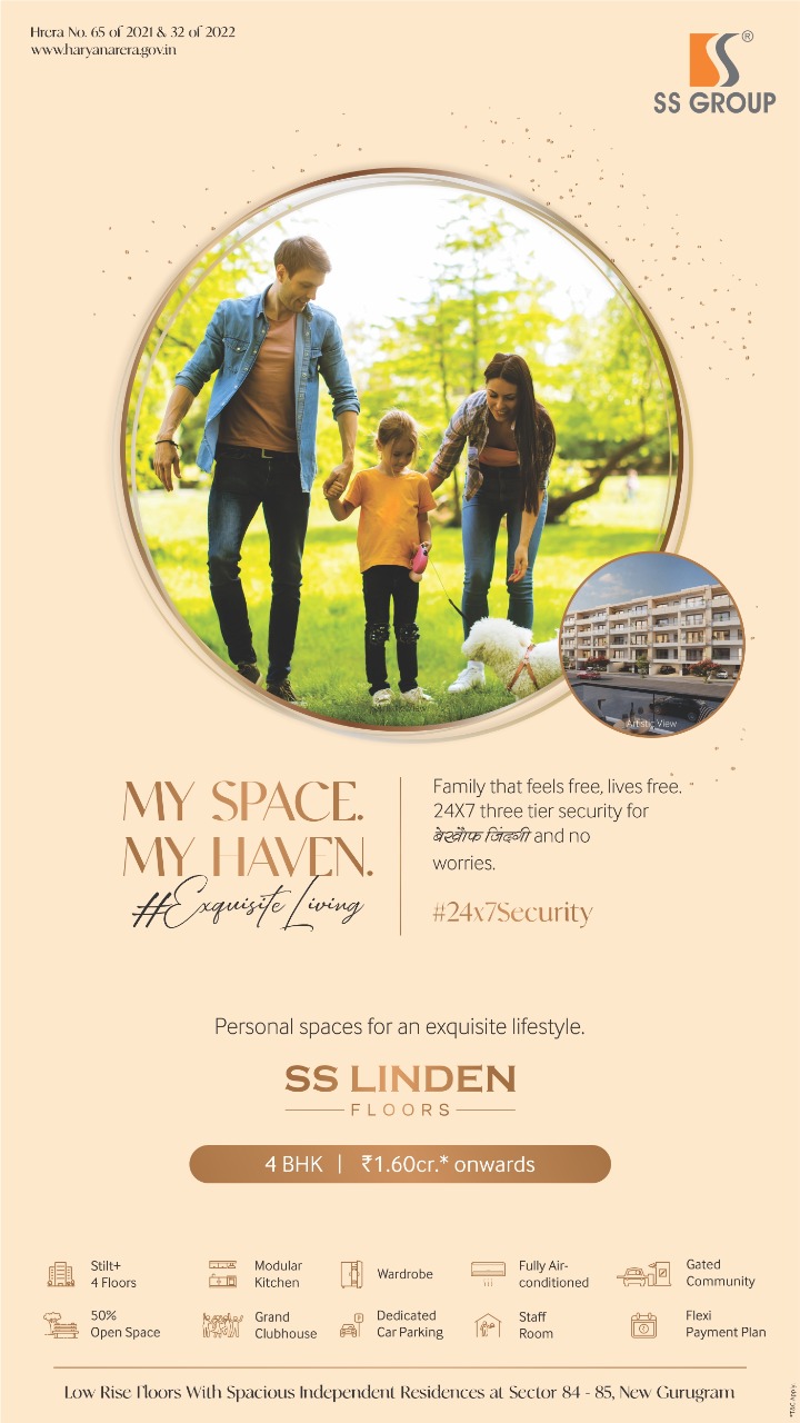 Presenting 4 BHK home Rs 1.60 Cr onwards at SS Linden Floors, Gurgaon