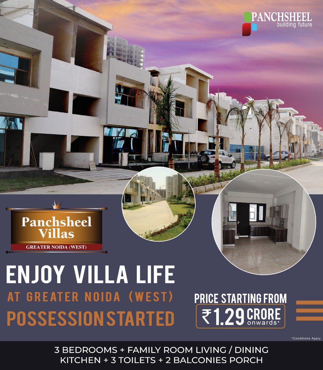 Enjoy villa life price starts Rs 1.29 Cr onward at Panchsheel Villas in Greater Noida Update