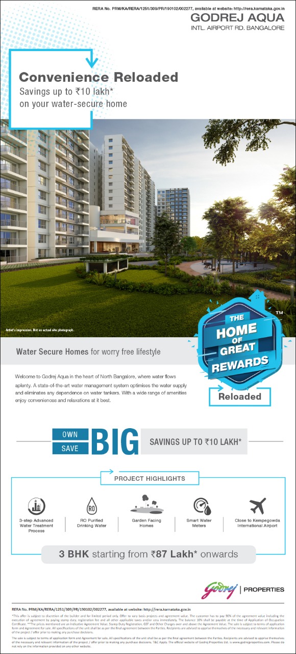 Saving up to Rs.10 Lakh* on your water secure home at Godrej Aqua in Banglore Update
