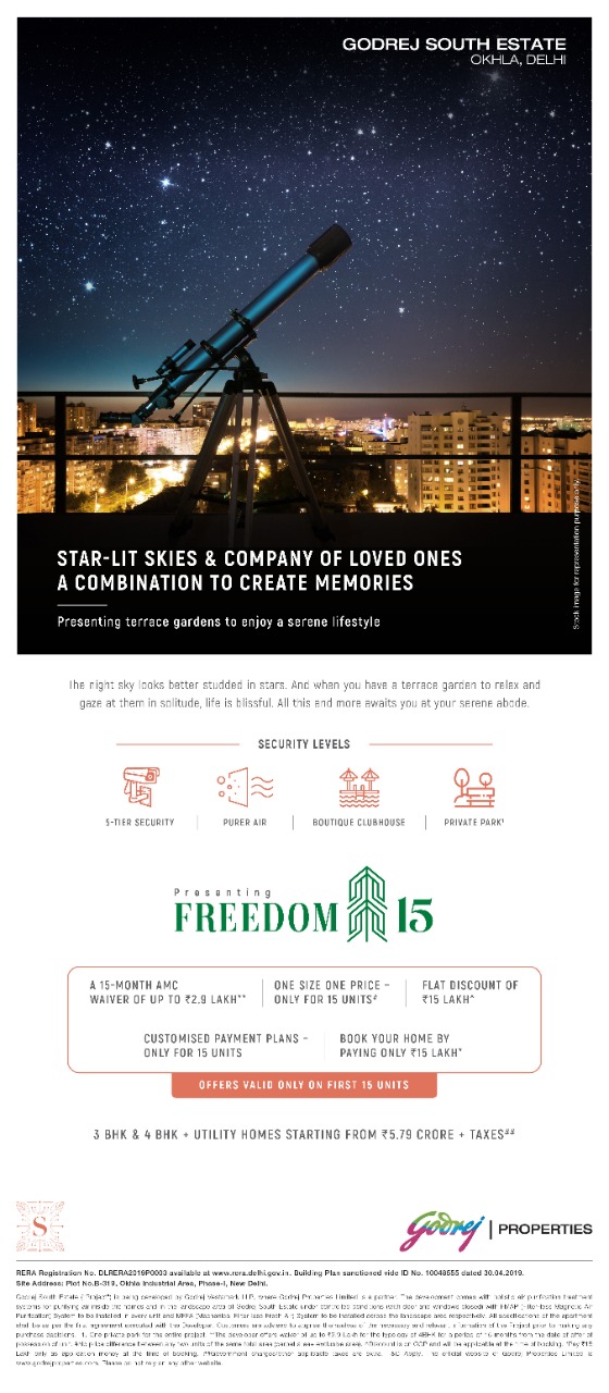 Book your home by paying only Rs 15 Lac at Godrej South Estate, South Delhi