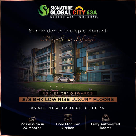 Own fully-automated 2/3 BHK Low-rise luxury independent floors in Signature Global City 63A, Gurgaon