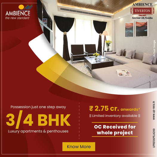 Ready for possession, buy your dream home at Ambience Tiverton in Sector 50, Noida