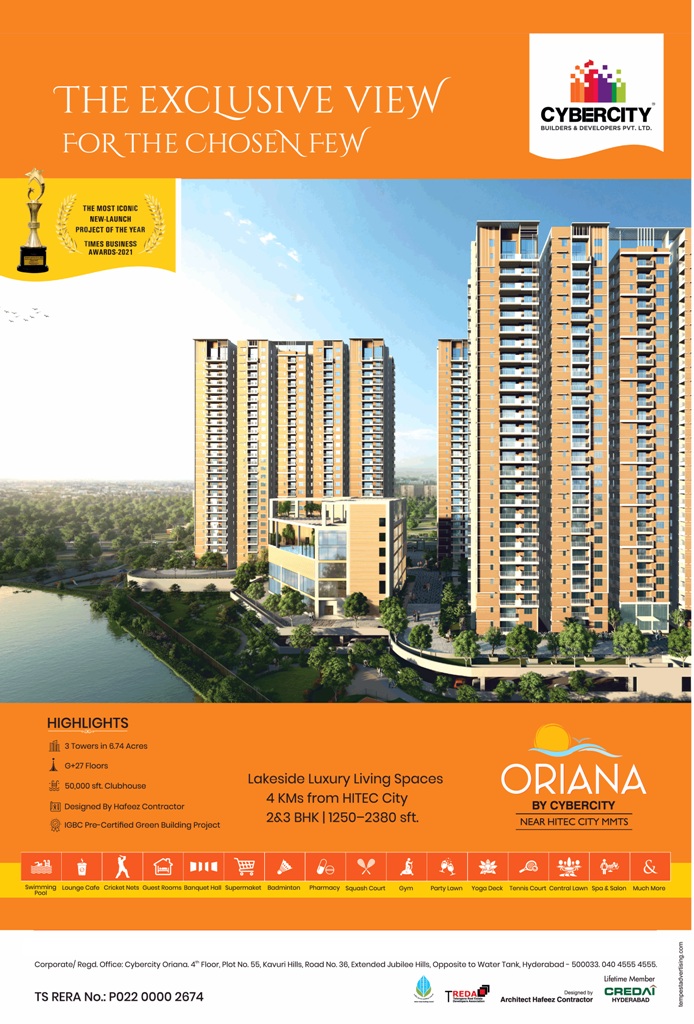 Lakeside luxury living spaces at Cybercity Oriana, Hyderabad Update