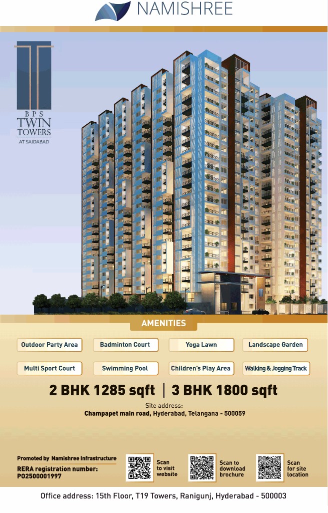 Luxury amenities at Namishree BPS Twin Towers in Saidabad, Hyderabad