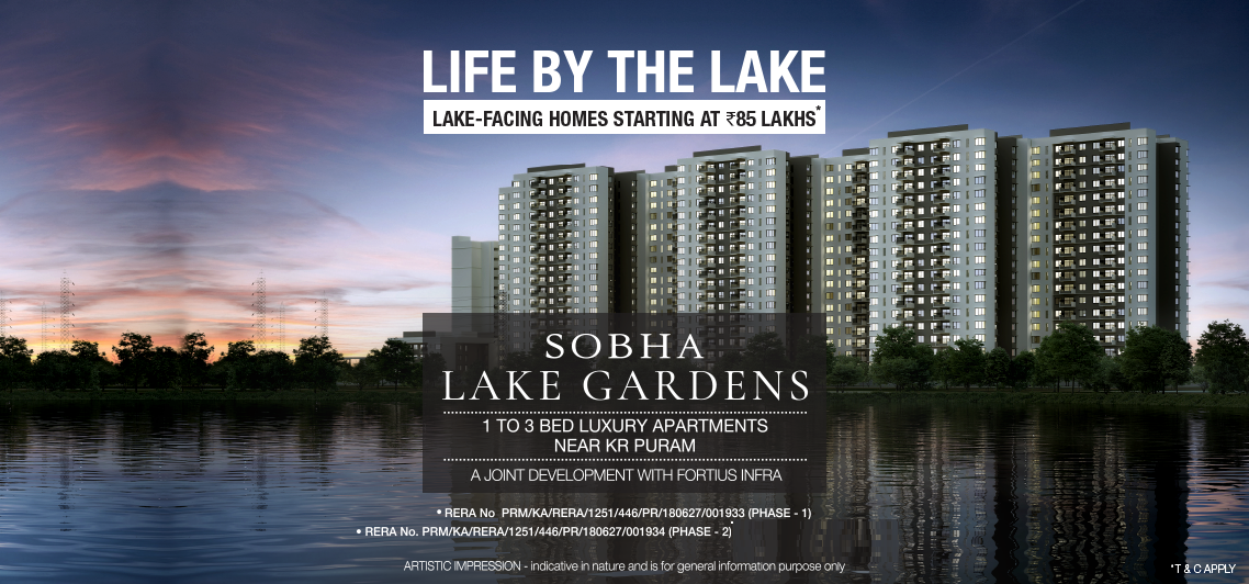 Lake facing homes starting Rs 85 Lakhs at Sobha Lake Gardens in Bangalore