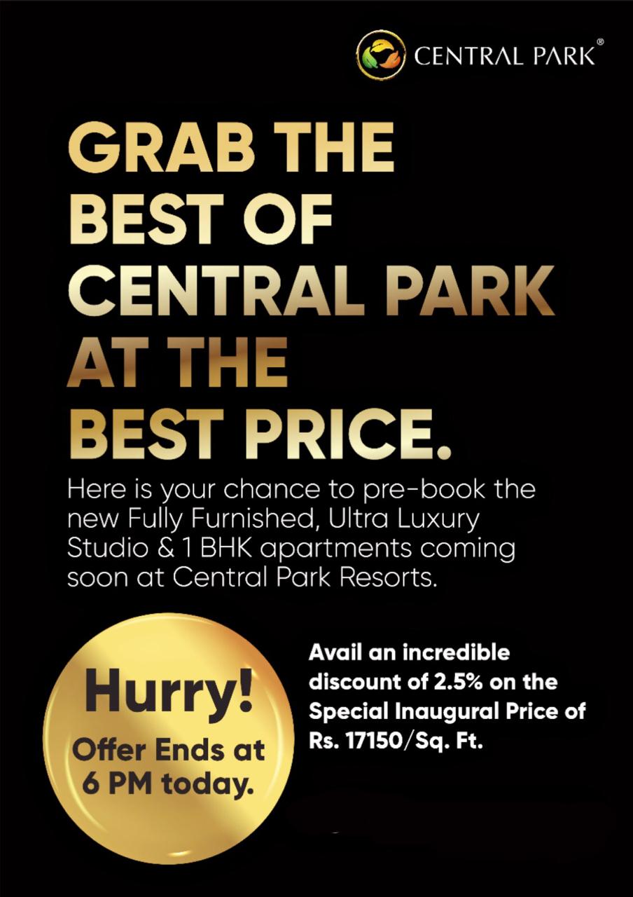 Avail an incredible discount of 2.5% on the special inaugural price of Rs. 17150 per sqft at Central Park Belvista, Gurgaon