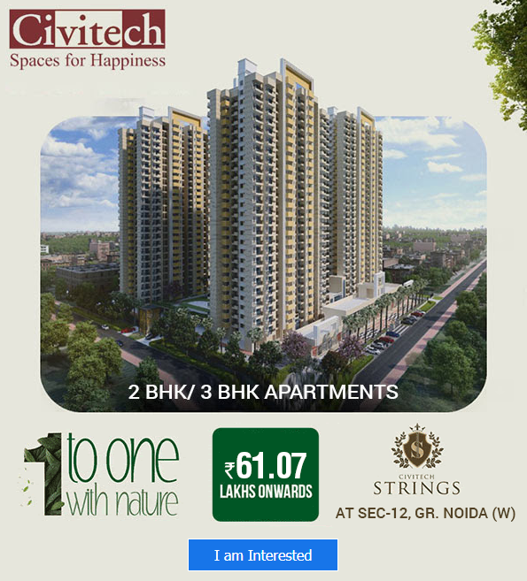 Invest 2 & 3 BHK starting from Rs. 61.07 Lac at Civitech Strings, Sector- 12, Gr. Noida