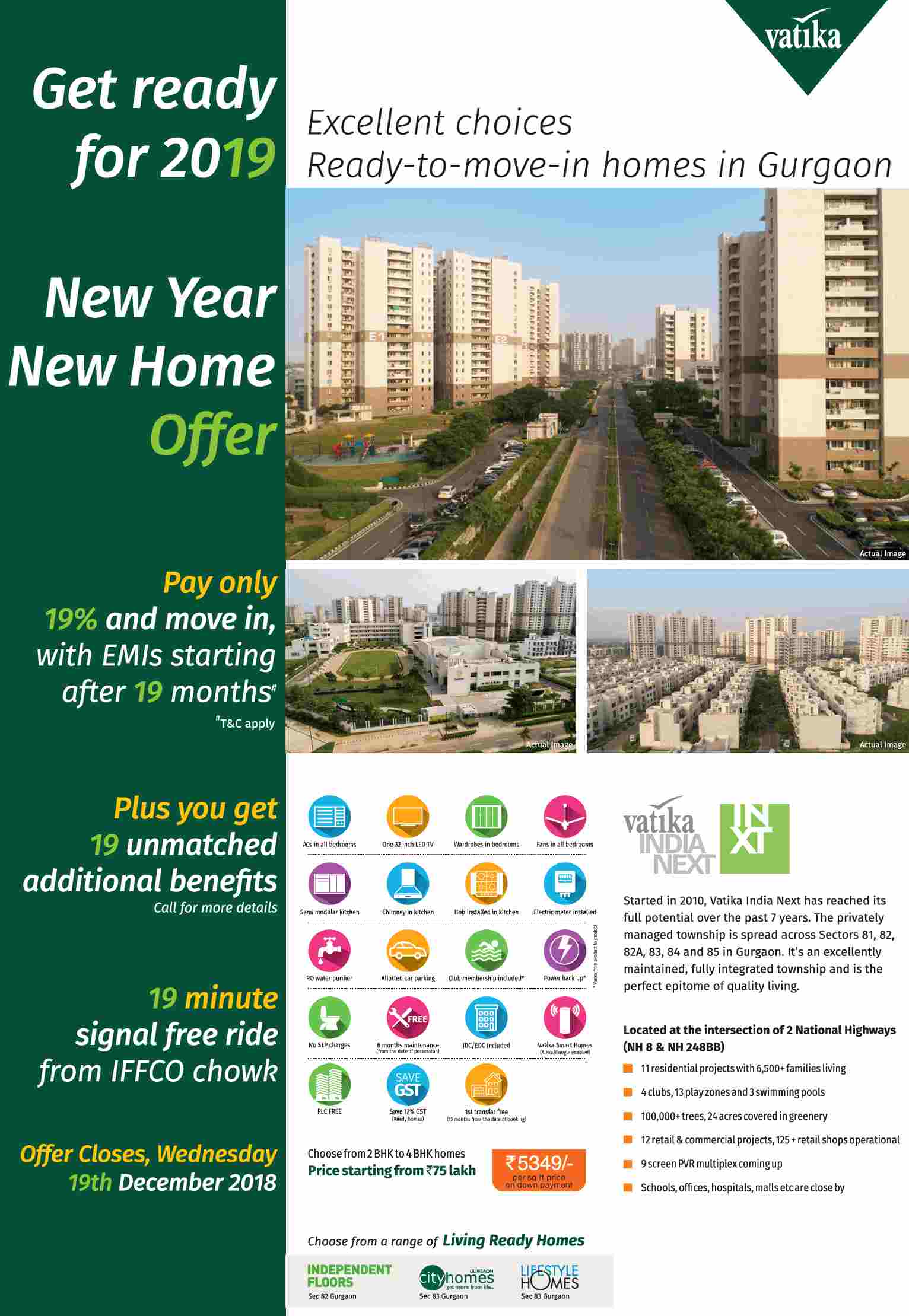 Choose from a range of living ready homes by Vatika in Gurgaon Update