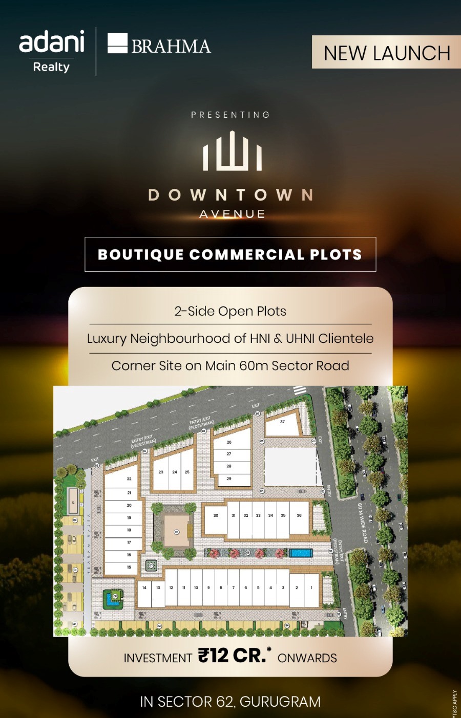 Boutique commercial plots at Adani Downtown Avenue in Sector 62, Gurgaon Update