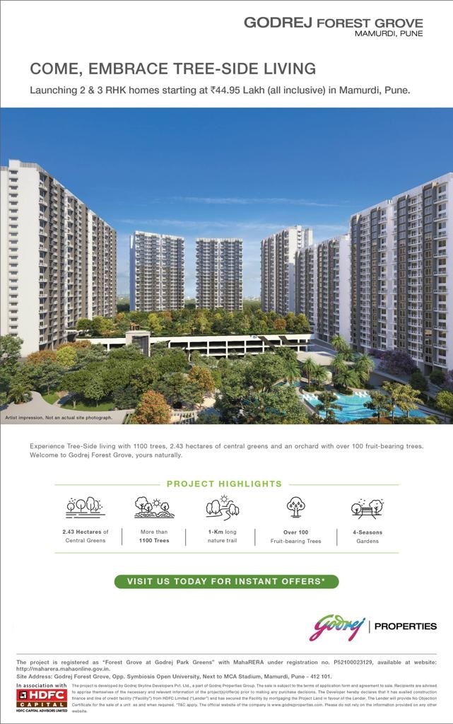 Launching 2 & 3 RHK homes starting Rs 44.95 Lac at Godrej Forest Grove, Pune