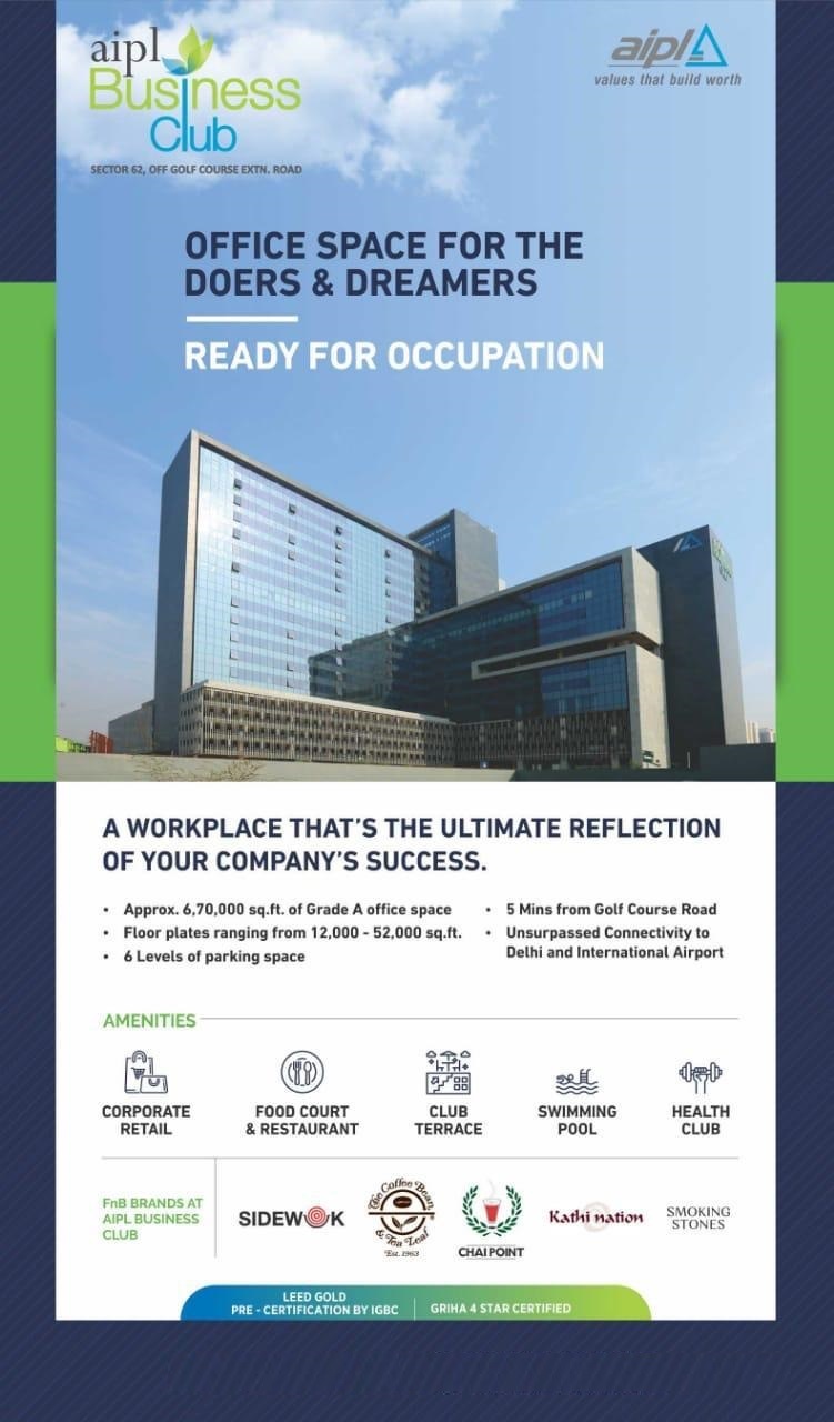Announce the receipt of Occupation Certificate at AIPL Business Club, Sector-62, Golf Course Extn. Road, Gurugram