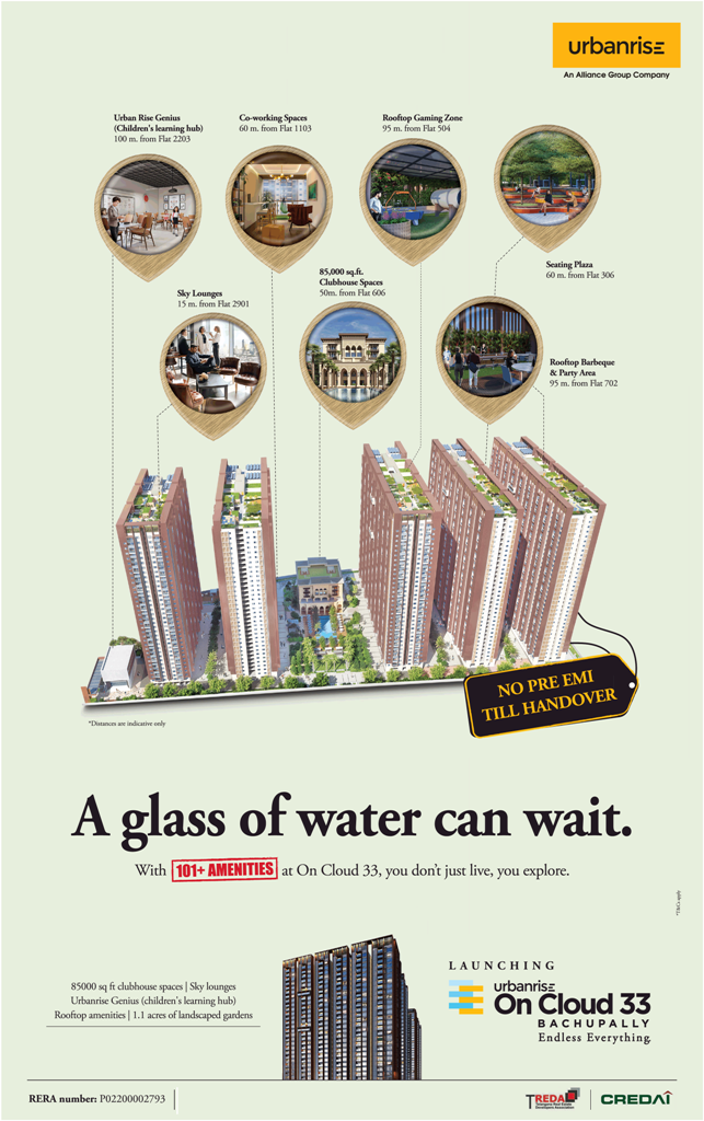 No pre EMI till handover at Urbanrise On Cloud 33, Hyderabad Update
