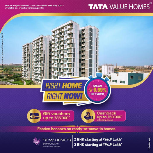 TATA Value Homes Offering 2/3 BHK @ Rs 66.9 Lacs* in Bahadurgarh on North West of Delhi