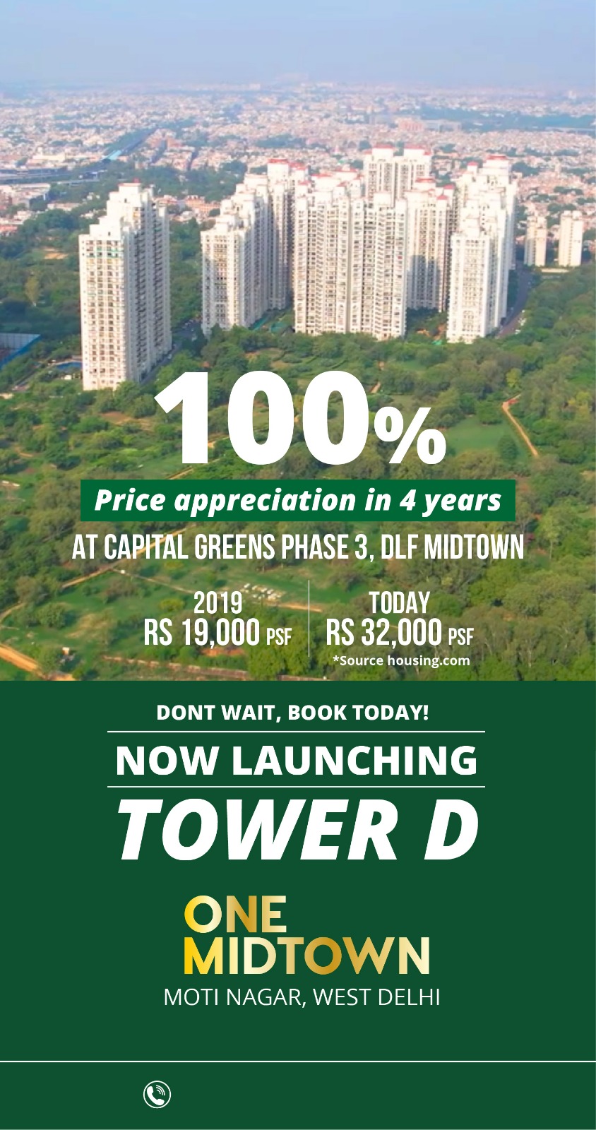 Now launching tower D at DLF One Midtown in Moti Nagar, New Delhi