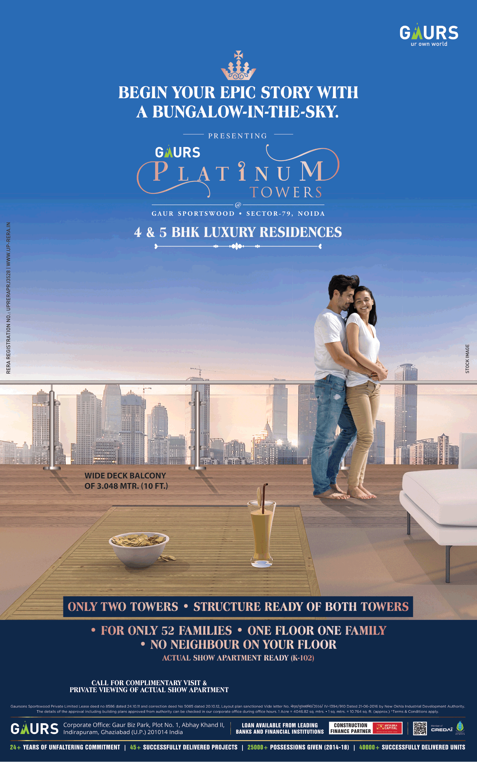 Begin your epic story with a bungalow-in-the-sky at Gaurs Platinum Towers in Sector 79, Noida