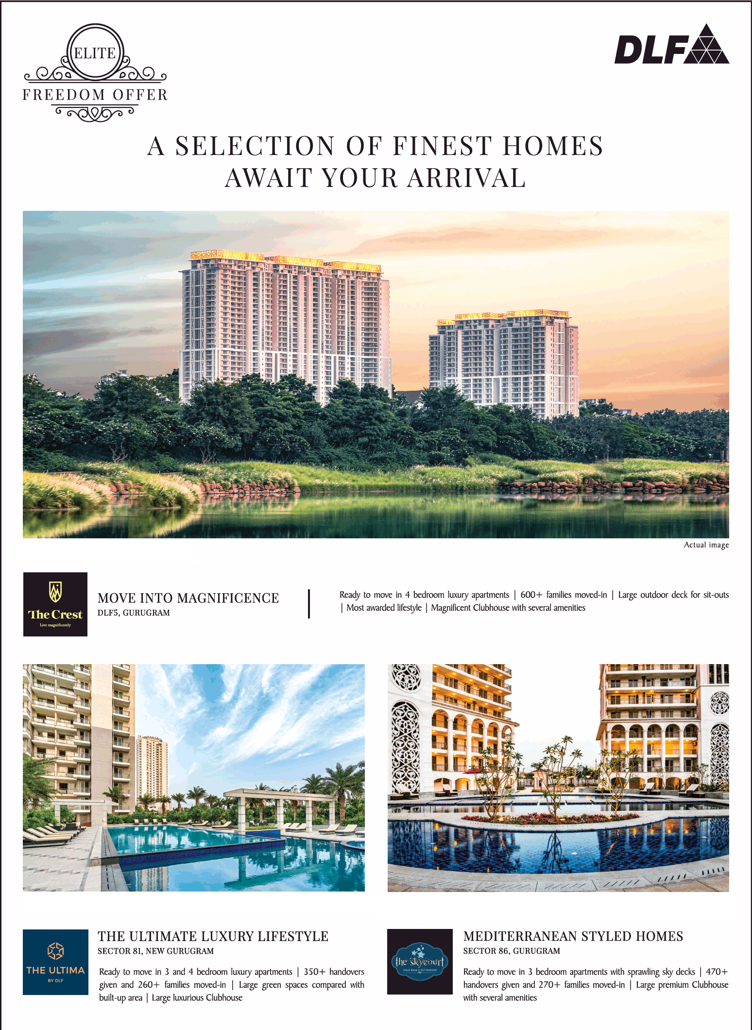 A selection of finest homes awaits your arrivals at DLF Projects in Gurgaon