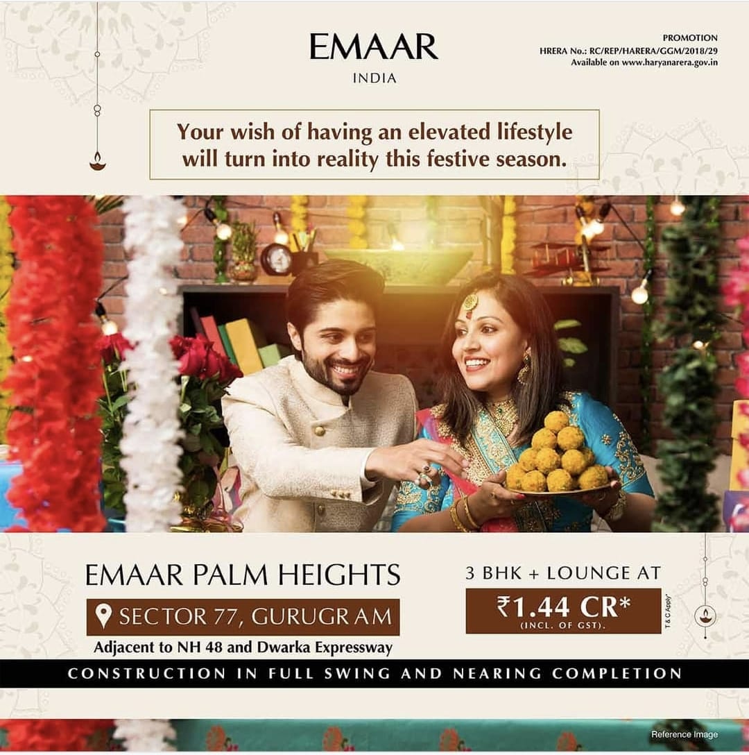 EMMAR Palm Heights Offering 3 BHK @ Rs 1.44 Cr. in Sector 77, Gurgaon