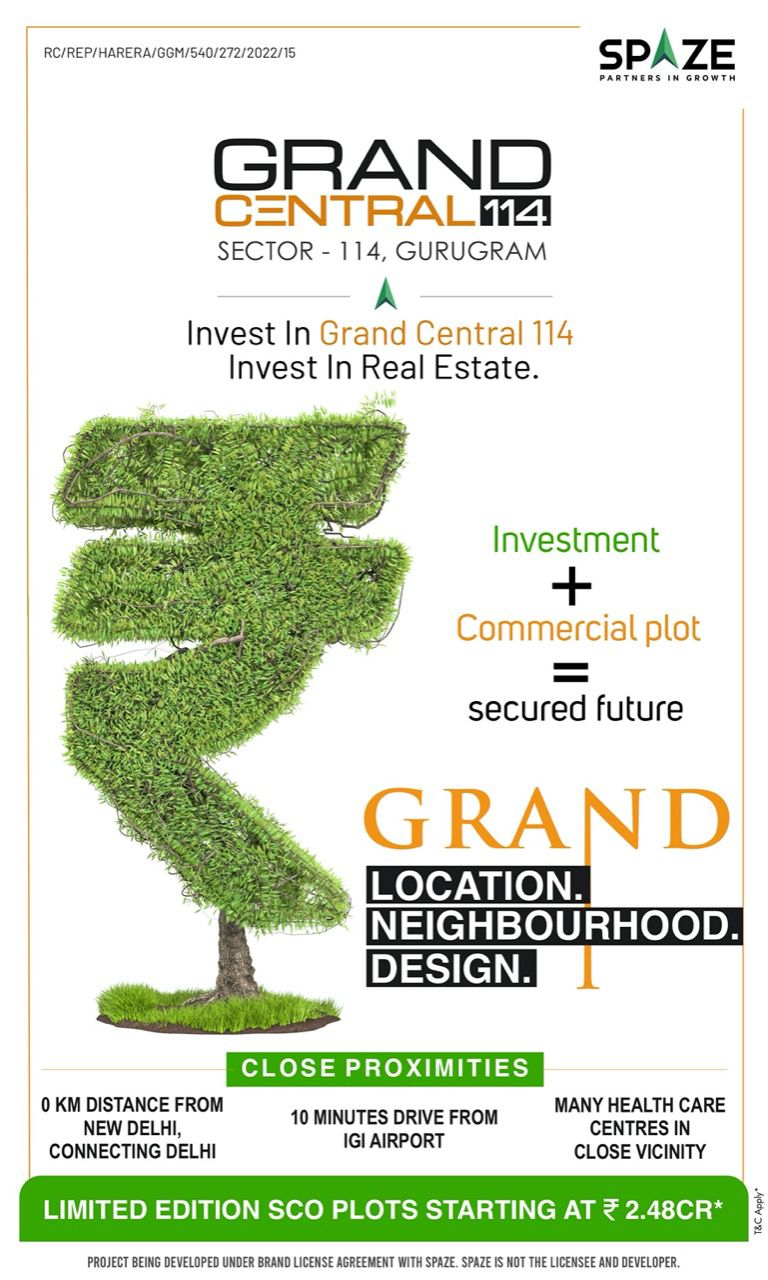Investment commercial plots and secured future at Spaze Grand Central 114, Gurgaon