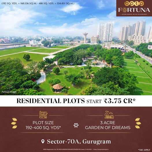 Plot your life in nature’s paradise with premium residential plots starting Rs 3.75 Cr at BPTP Fortuna, Sec 70A, Gurgaon.