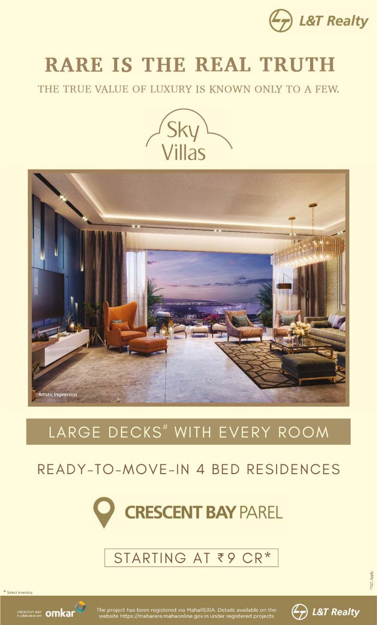 Ready-to-move-in 4 bed residences at Land T Crescent Bay Sky Villa, Mumbai