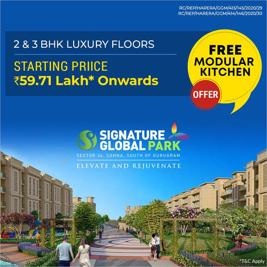 Offer free modular kitchan at Signature Global Park in sector 36, Sauth of Gurgaon
